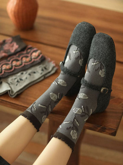 4 Pairs Women Darkness Jacquard Socks QM001