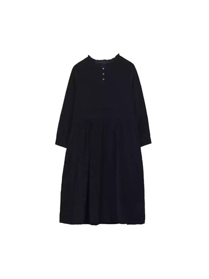 Women Autumn Casual Solid Corduroy O-Neck Dress WU011