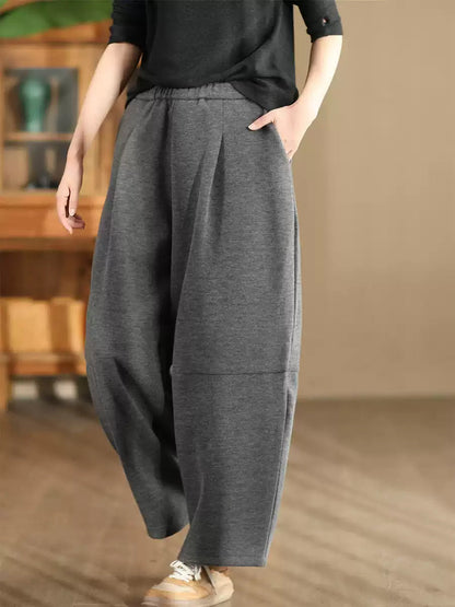 Women Winter Casual Solid Fleece-lined Wide-leg Pants WU006