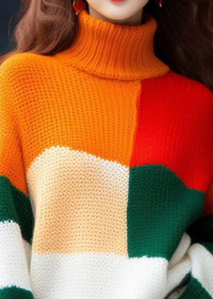2025 New Colorblock Hign Neck Knit Sweater Tops Spring YY031