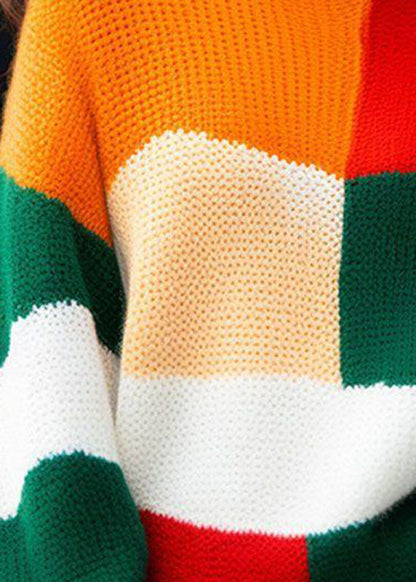 2025 New Colorblock Hign Neck Knit Sweater Tops Spring YY031