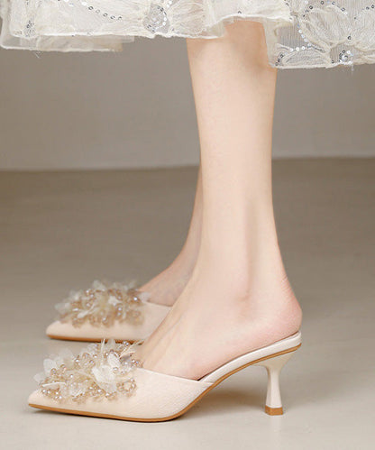 Sandals Zircon Apricot Slide 2025 Satin High French New Heels