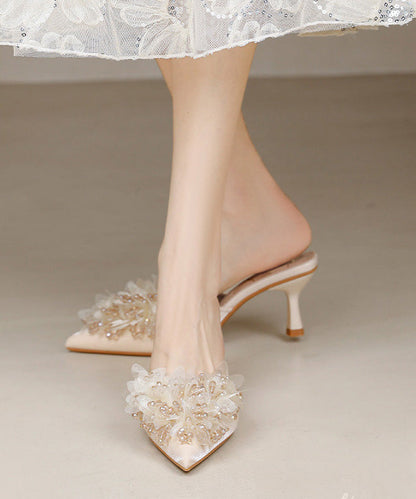 Sandals Zircon Apricot Slide 2025 Satin High French New Heels