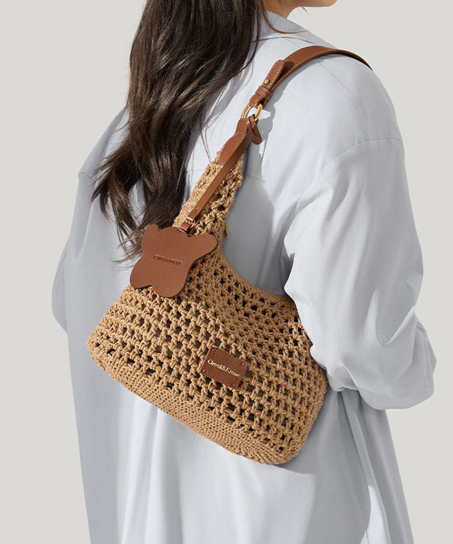 New Capacity Bag Shoulder Khaki 2025 Grass Woven Large