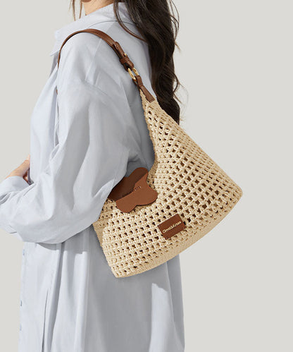 New Capacity Bag Shoulder Khaki 2025 Grass Woven Large