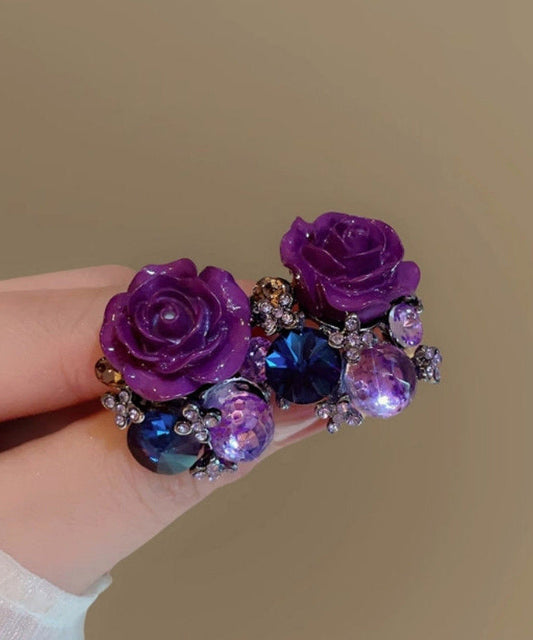 Zircon New Purple Floral 2025 Alloy Earrings Stud