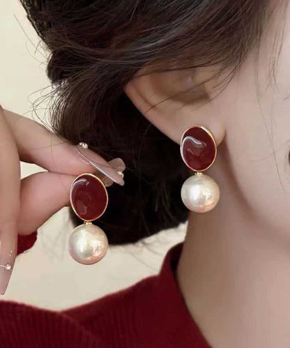 Red Pearl Copper Earrings New Drop Overgild 2025