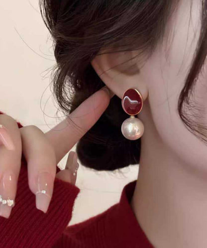 Red Pearl Copper Earrings New Drop Overgild 2025