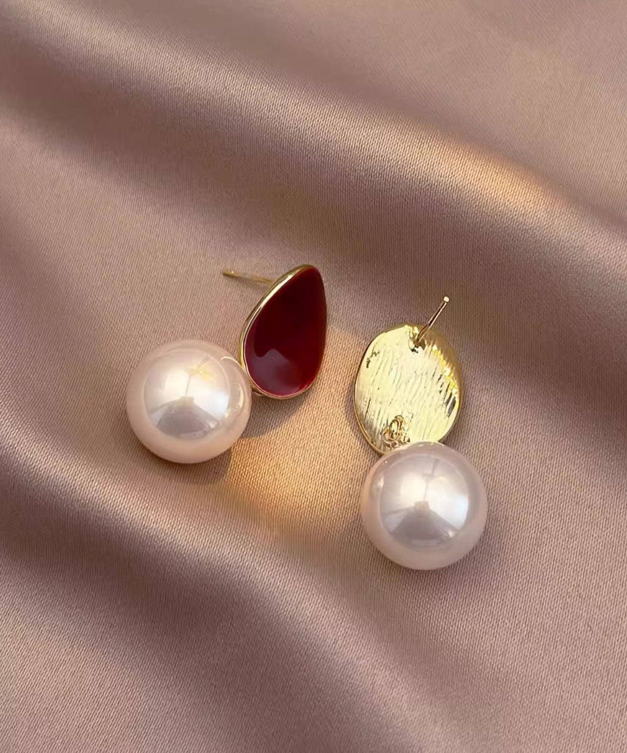 Red Pearl Copper Earrings New Drop Overgild 2025