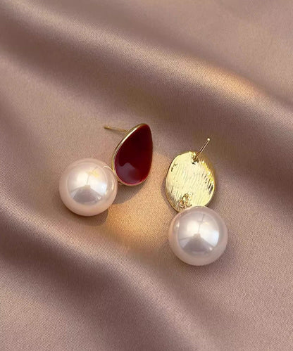 Red Pearl Copper Earrings New Drop Overgild 2025