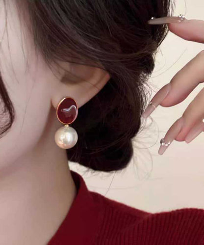 Red Pearl Copper Earrings New Drop Overgild 2025