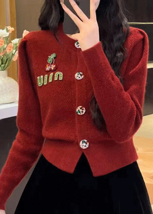 2025 New Red O Neck Button Knit Cardigan Spring YY013