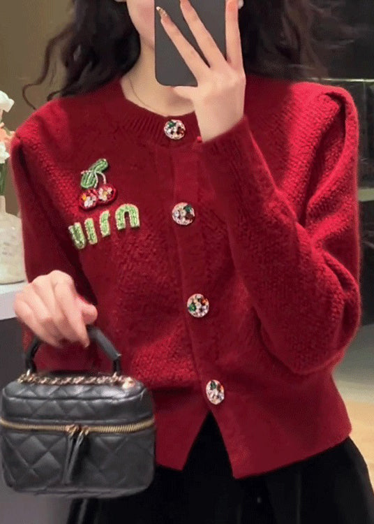 2025 New Red O Neck Button Knit Cardigan Spring YY013