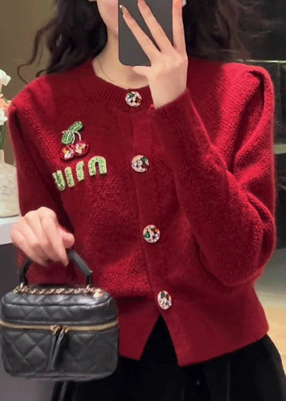 2025 New Red O Neck Button Knit Cardigan Spring YY013