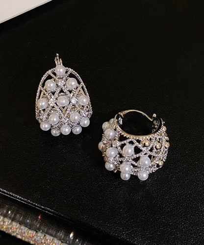 Hollow Hoop Out Earrings Copper Alloy Pearl Silk 2025 New