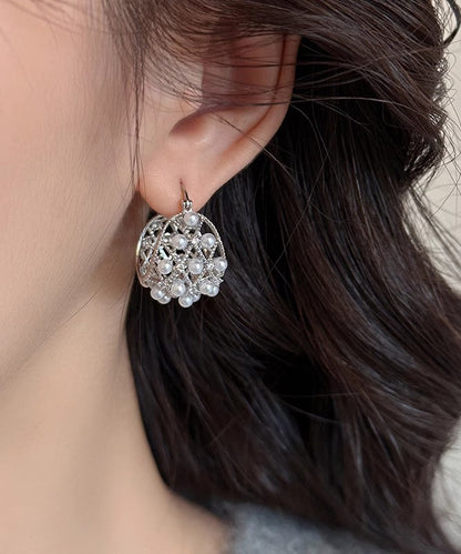 Hollow Hoop Out Earrings Copper Alloy Pearl Silk 2025 New