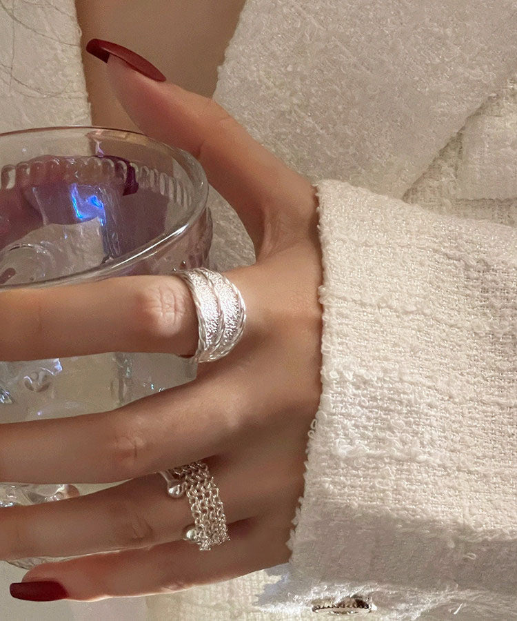 Silver New Wrinkled Rings 2025 Piece Sterling Two Set Silk