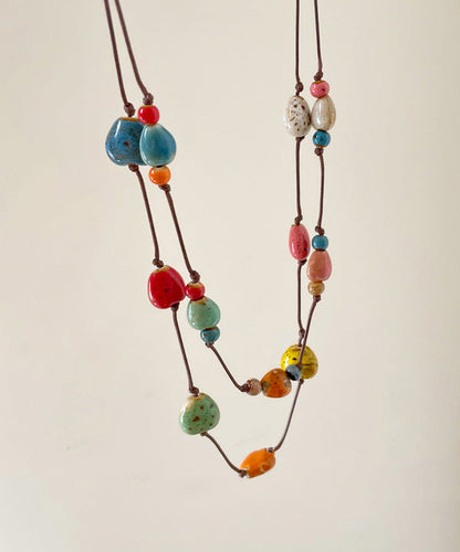 Rope Pendant Wax Double-Layer Necklace Ceramic Rainbow 2025