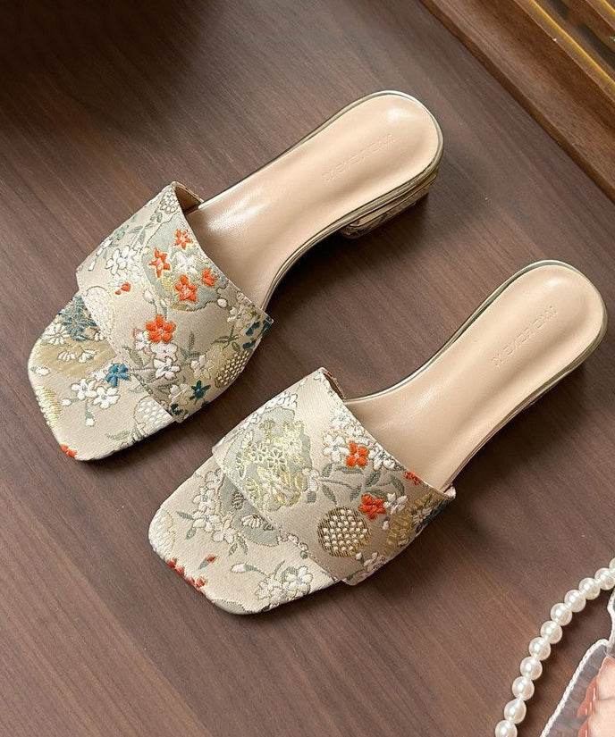 Embroidery Peep 2025 Sandals New Apricot Slide Toe Summer