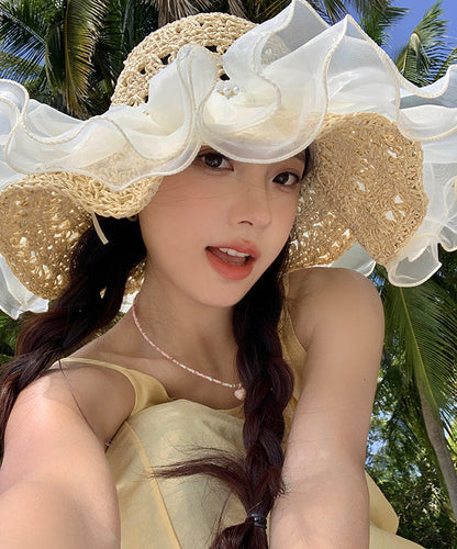 Sun Large Bead Hat Summer New Organza Brimmed 2025 Nail