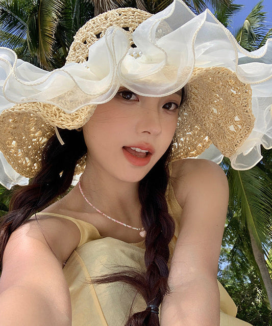Sun Large Bead Hat Summer New Organza Brimmed 2025 Nail