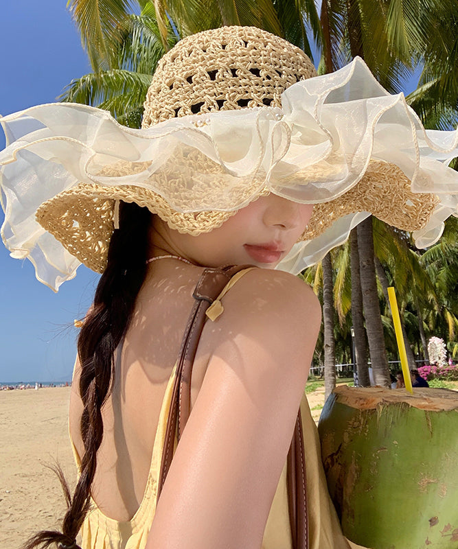 Sun Large Bead Hat Summer New Organza Brimmed 2025 Nail
