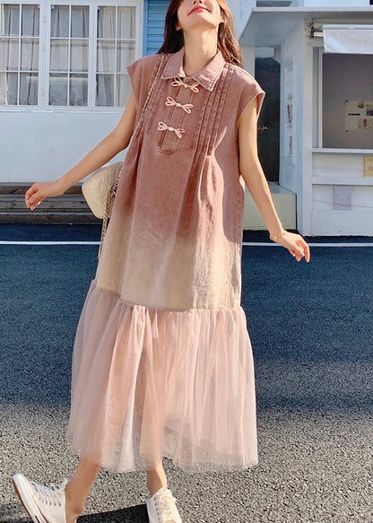 Skirt Shirt Denim Summer Retro Pink Splicing 2025 Gradient Tulle