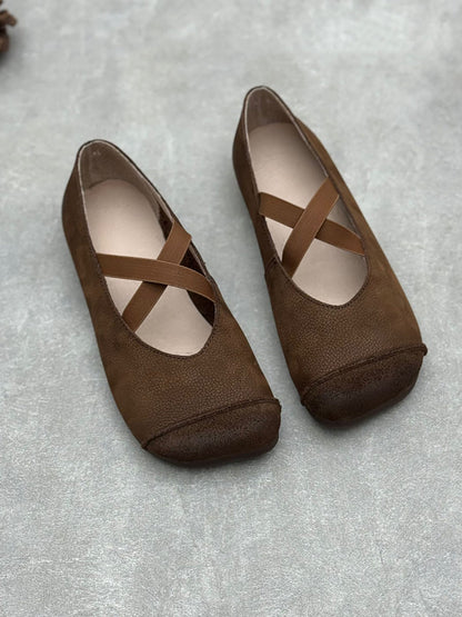 Women Spliced Soft Low Vintage Heel Shoes Leather