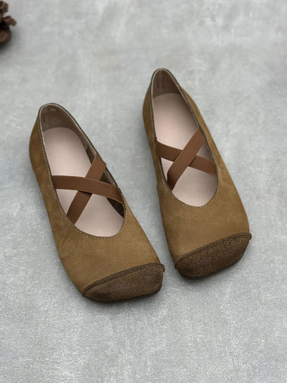 Women Spliced Soft Low Vintage Heel Shoes Leather