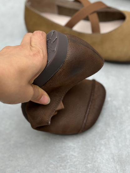 Women Spliced Soft Low Vintage Heel Shoes Leather