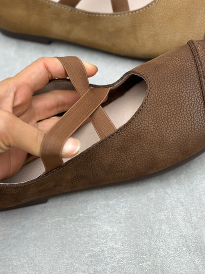 Women Spliced Soft Low Vintage Heel Shoes Leather