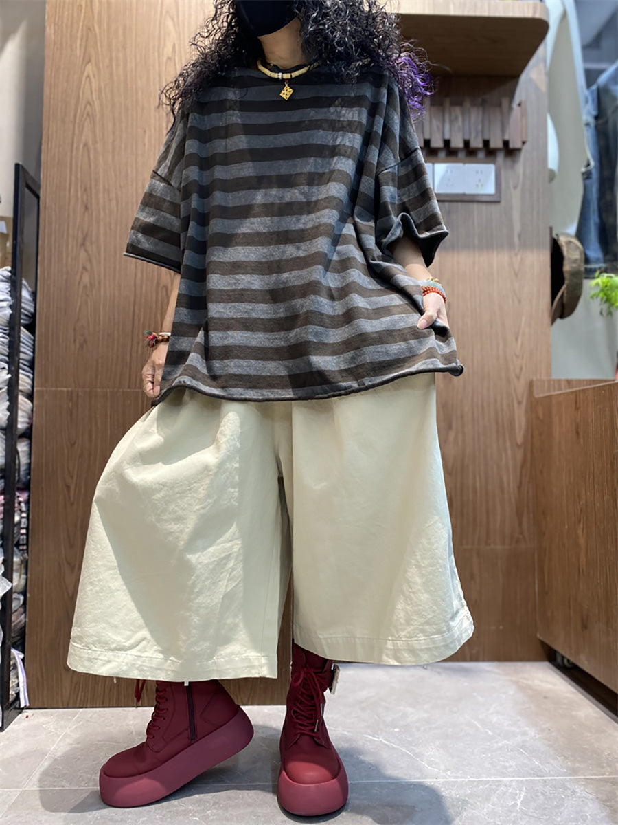 Shirt size Plus Women Summer Stripe O-Neck Colorblock