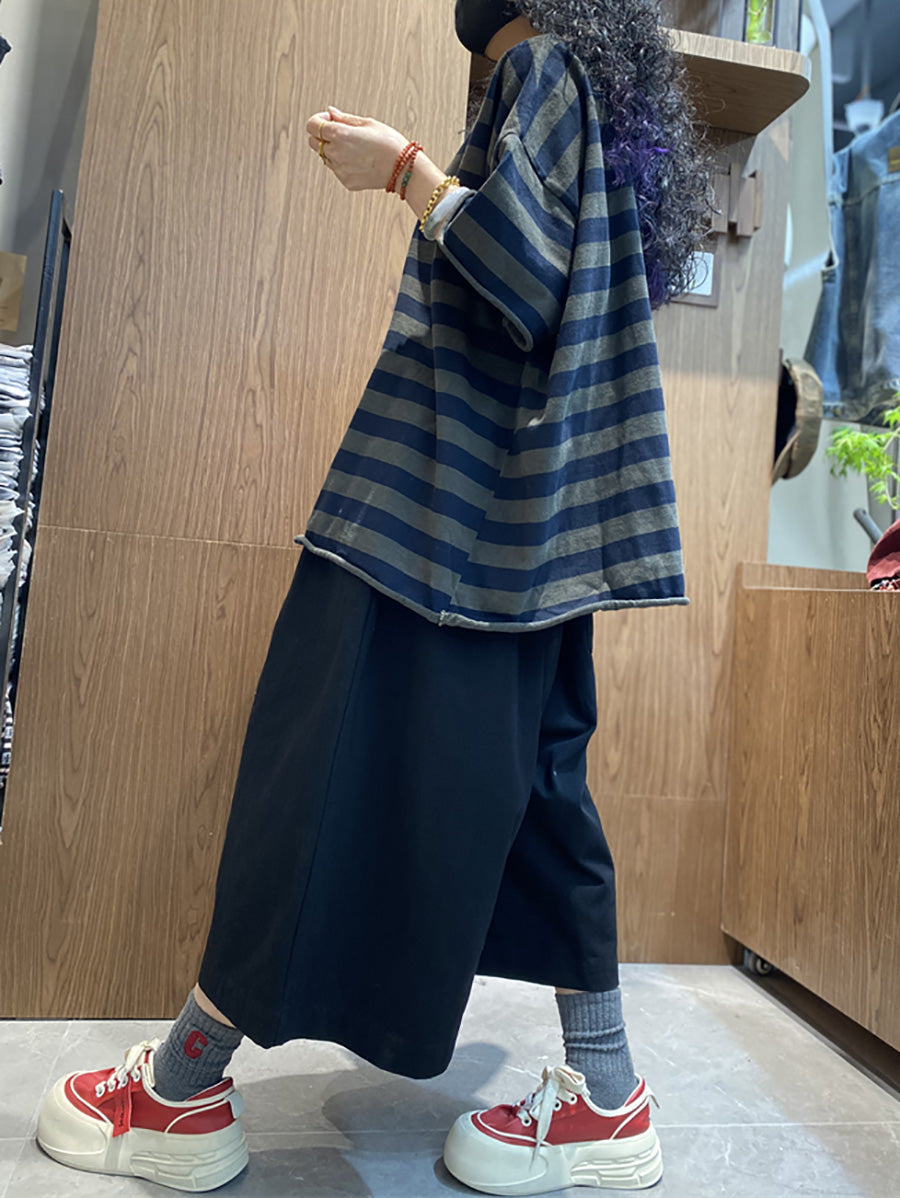 Shirt size Plus Women Summer Stripe O-Neck Colorblock