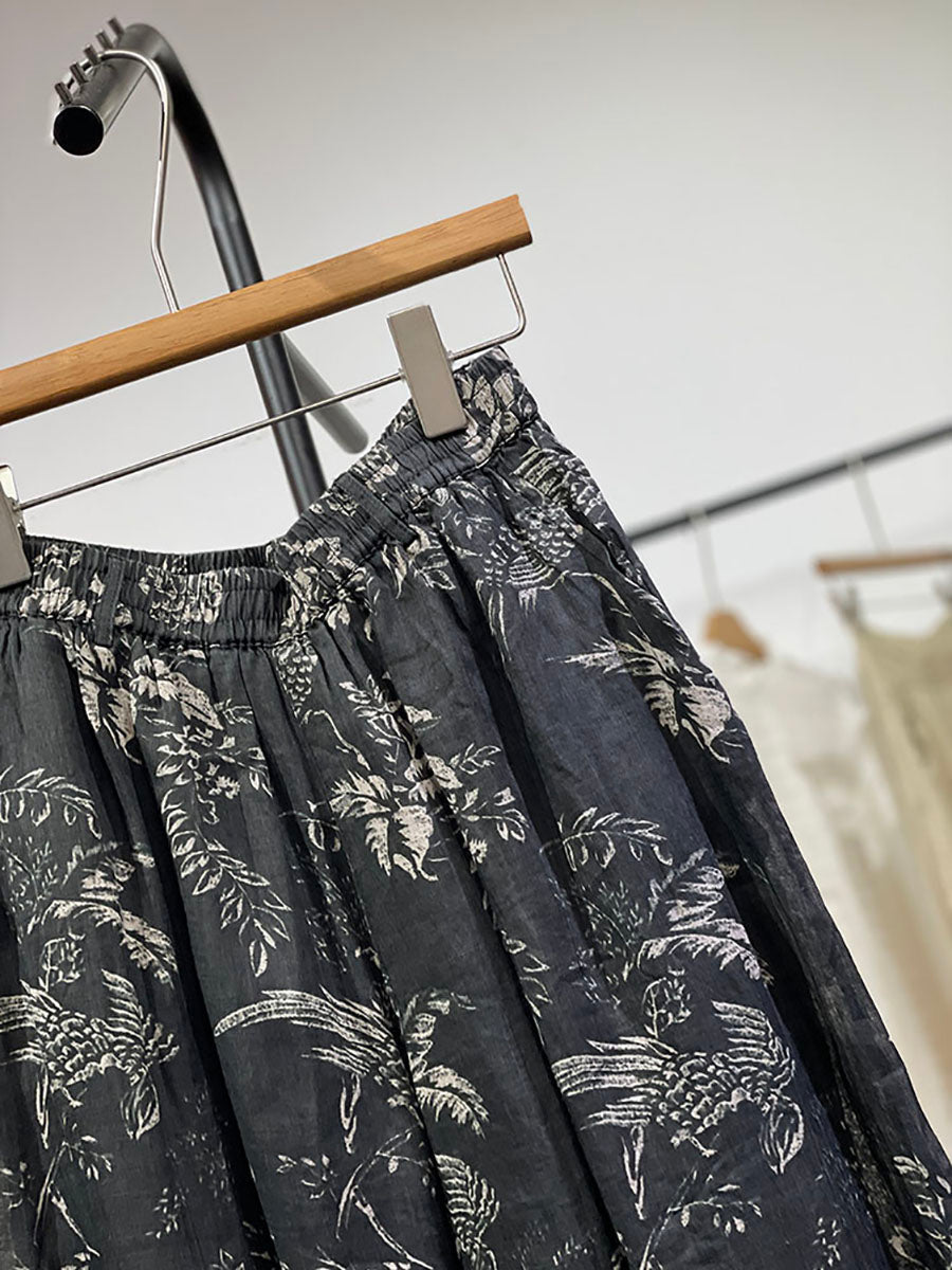 Pants Flower Vinage Wide-leg Women Ramie Spring