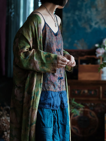 V-Neck Summer Spliced Vest Floral 100%Cotton Vintage Women