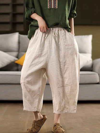 Harem Color 100%Linen Summer Pants Pure Casual Women