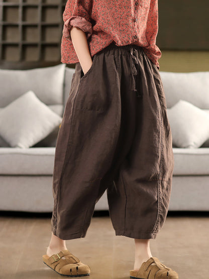 Harem Color 100%Linen Summer Pants Pure Casual Women