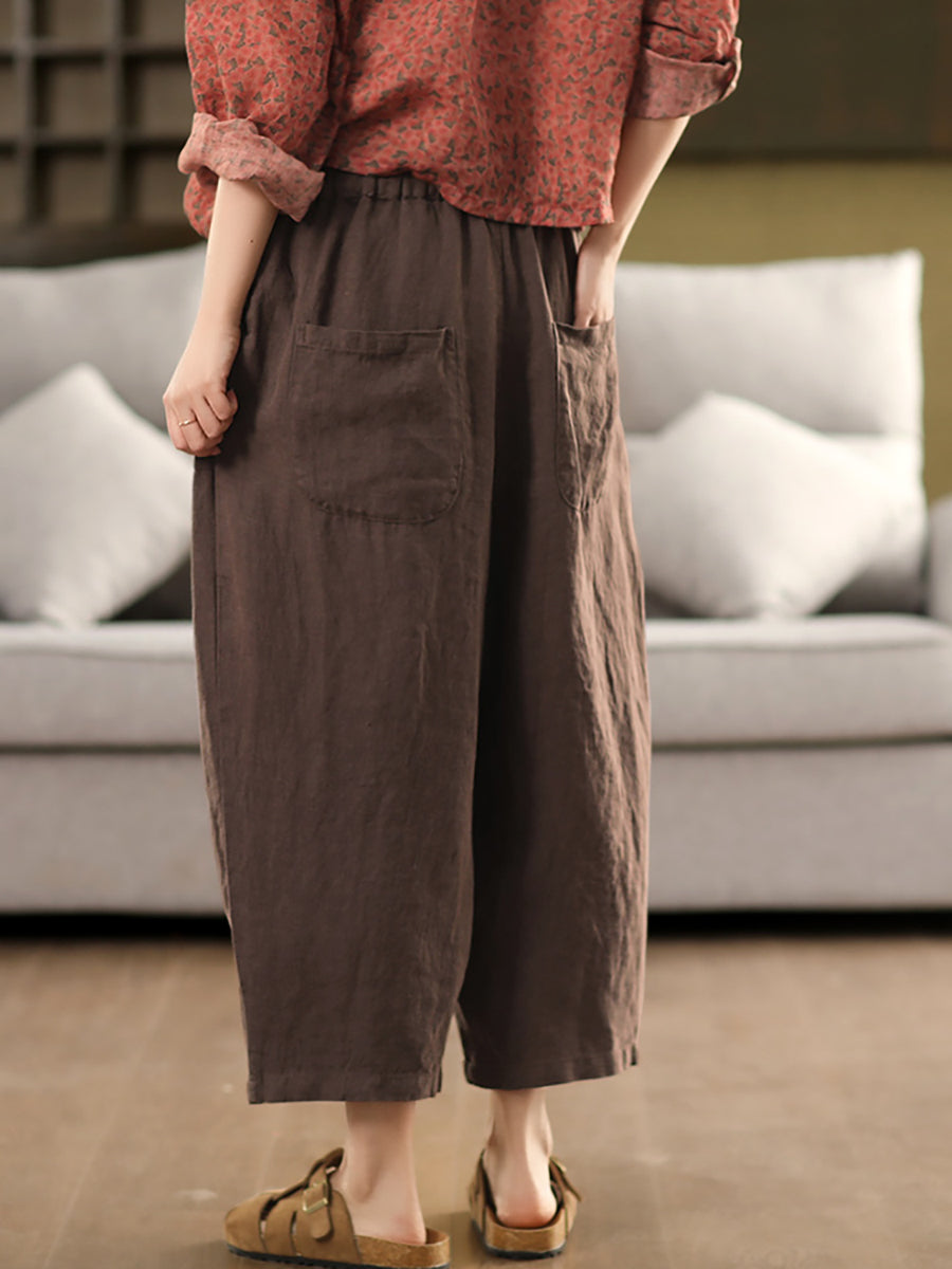 Harem Color 100%Linen Summer Pants Pure Casual Women