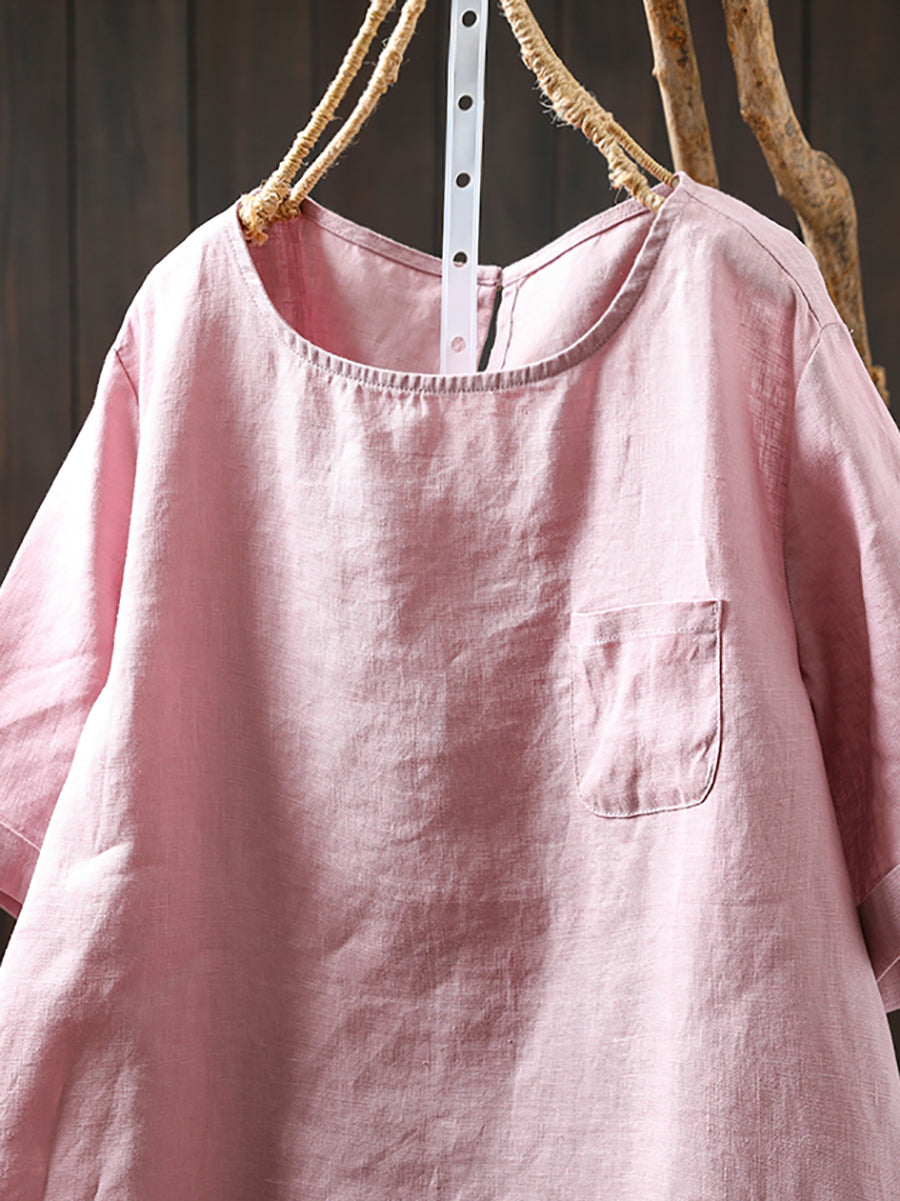 Summer Shirt O-Neck Color Pure Women 100%Linen