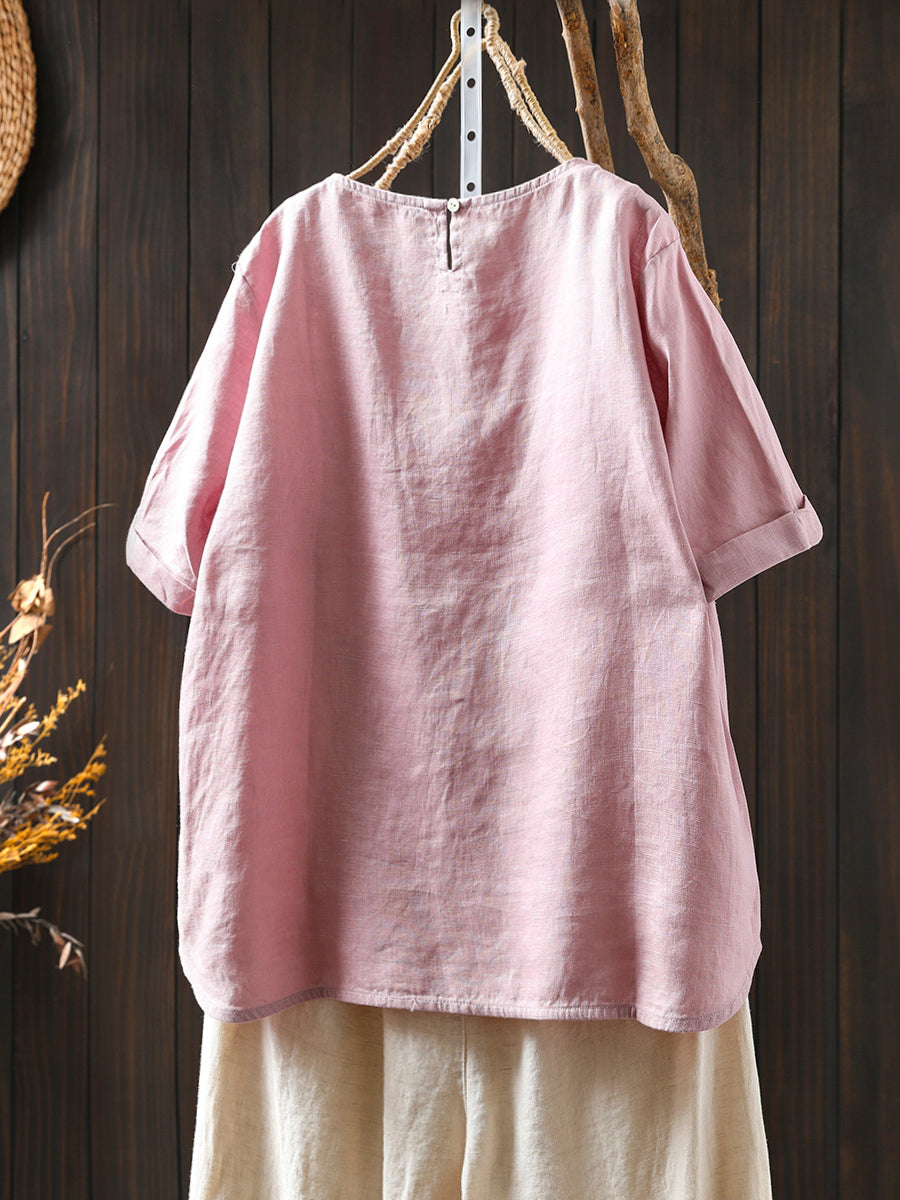Summer Shirt O-Neck Color Pure Women 100%Linen