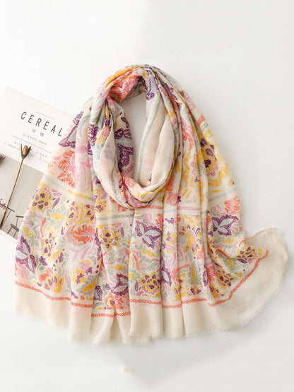 Colorful Scarf Artsy Plant Women Shawl