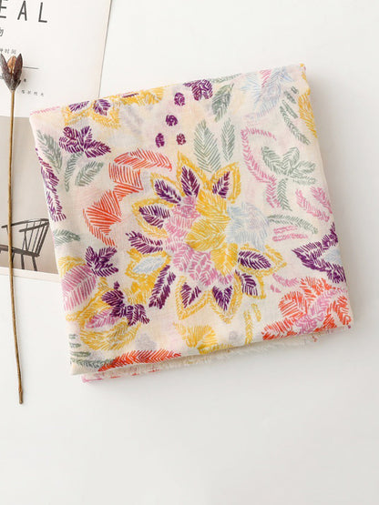 Colorful Scarf Artsy Plant Women Shawl