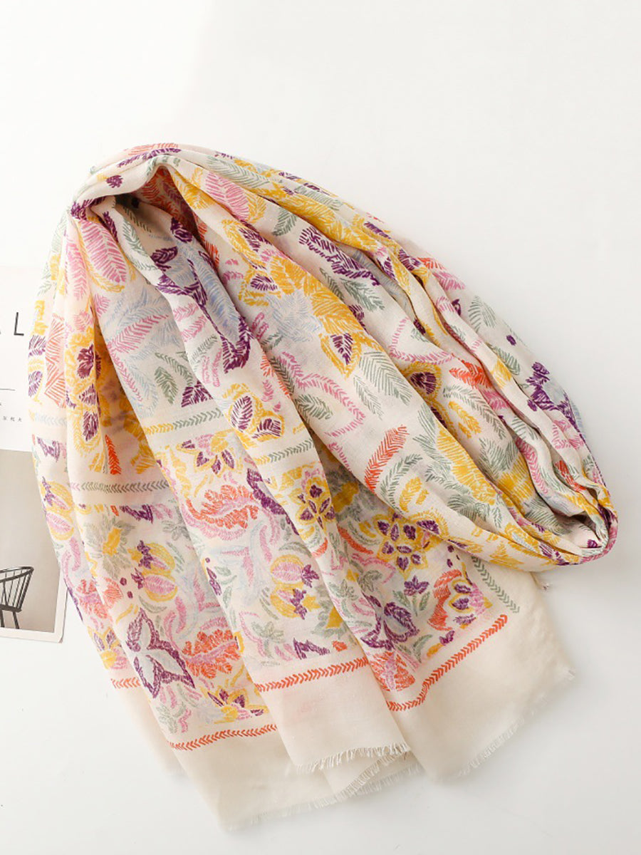 Colorful Scarf Artsy Plant Women Shawl