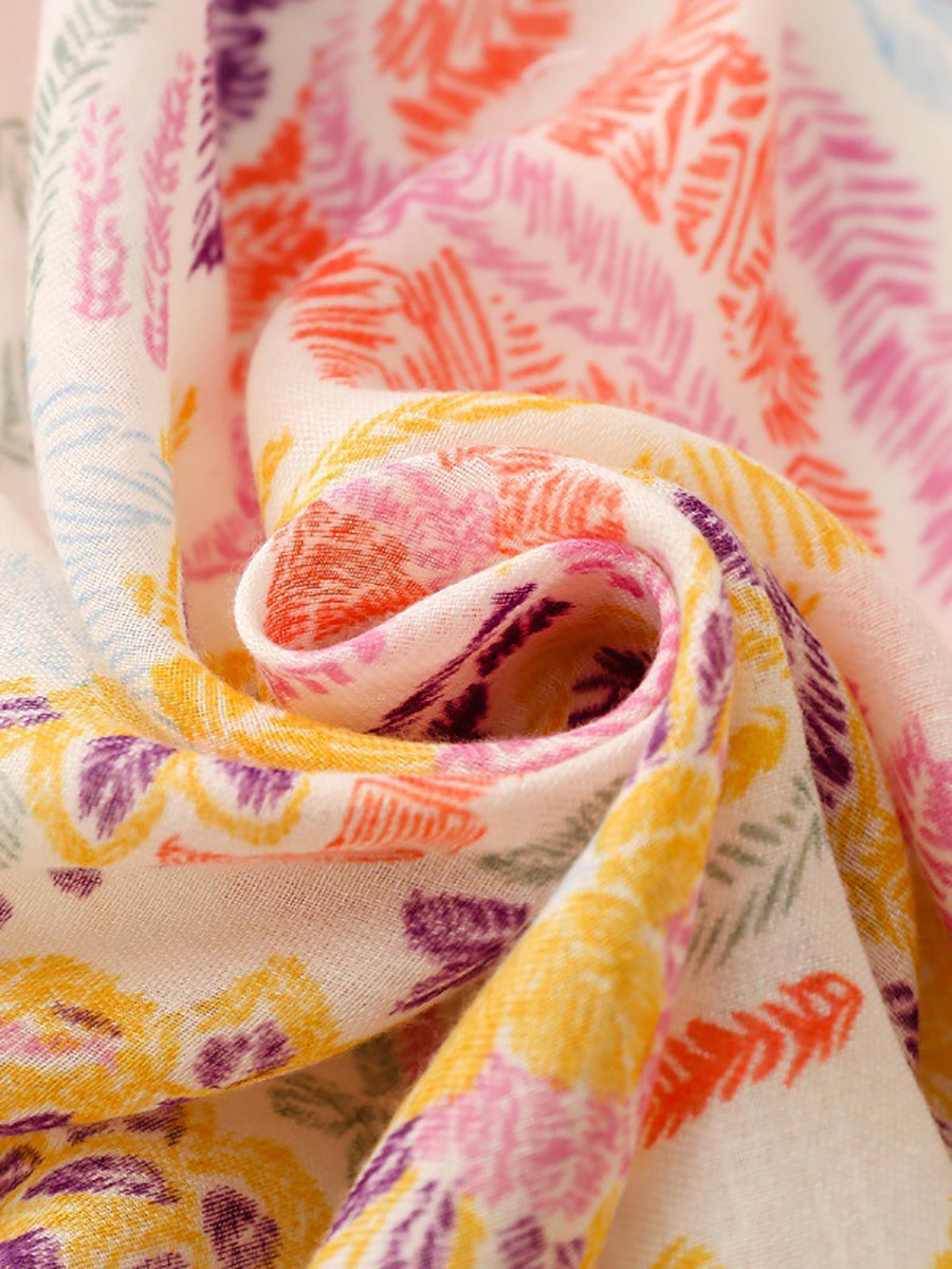 Colorful Scarf Artsy Plant Women Shawl
