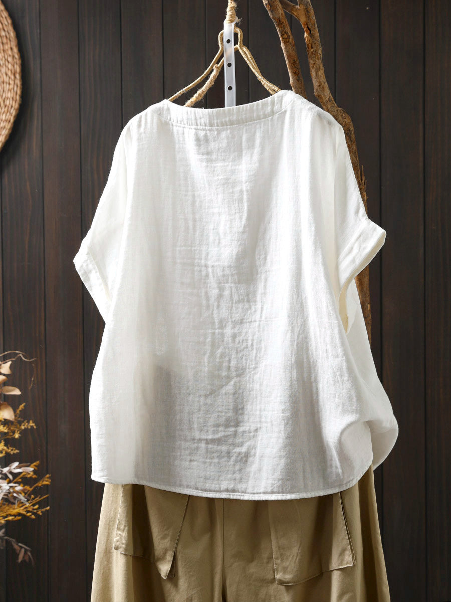 Shirt Summer Print Women Cotton O-Neck Casual