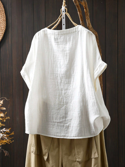 Shirt Summer Print Women Cotton O-Neck Casual