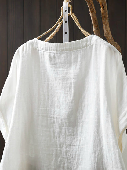 Shirt Summer Print Women Cotton O-Neck Casual