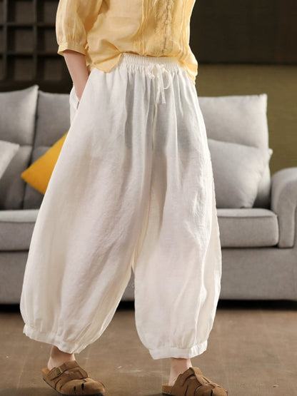 Summer Color 100%Linen Women Pure Harem Casual Pants