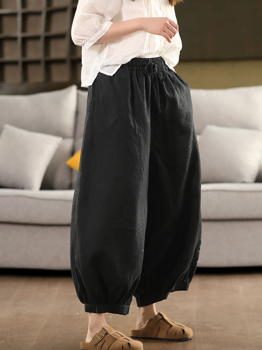 Summer Color 100%Linen Women Pure Harem Casual Pants