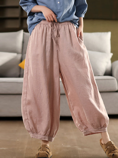 Summer Color 100%Linen Women Pure Harem Casual Pants